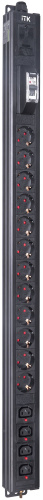 ITK BASE PDU вертикальный PV1111 22U 1 фаза 16А 12 розеток SCHUKO (немецкий стандарт) + 4 розетки C13 кабель 2,6м вилка SCHUKO (немецкий стандарт)
