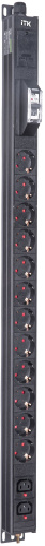 ITK BASE PDU вертикальный PV1111 20U 1 фаза 16А 12 розеток SCHUKO (немецкий стандарт) + 2 розетки C13 кабель 2,6м вилка SCHUKO (немецкий стандарт)