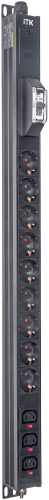 ITK BASE PDU вертикальный PV1111 18U 1 фаза 16А 9 розеток SCHUKO (немецкий стандарт) + 3 розетки C13 кабель 2,6м вилка SCHUKO (немецкий стандарт)