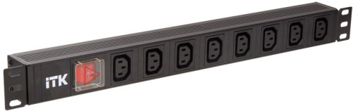 ITK PDU 8 розеток C13 с LED выключателем,1U, вх. С14, без шнура, алюминиевый профиль