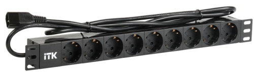 ITK PDU 9 розеток DIN49440 (нем. станд.) 1U, шнур 2м вилка IEC 320 C14, профиль из ПВХ, черный